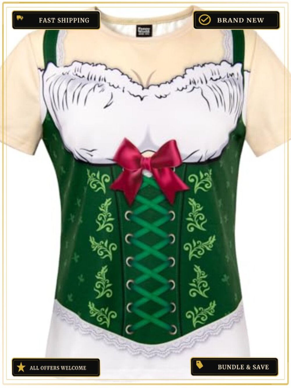 Oktoberfest Bavarian Dirndl Print T-Shirt Short Sleeve Novelty Beer Festival Tee
